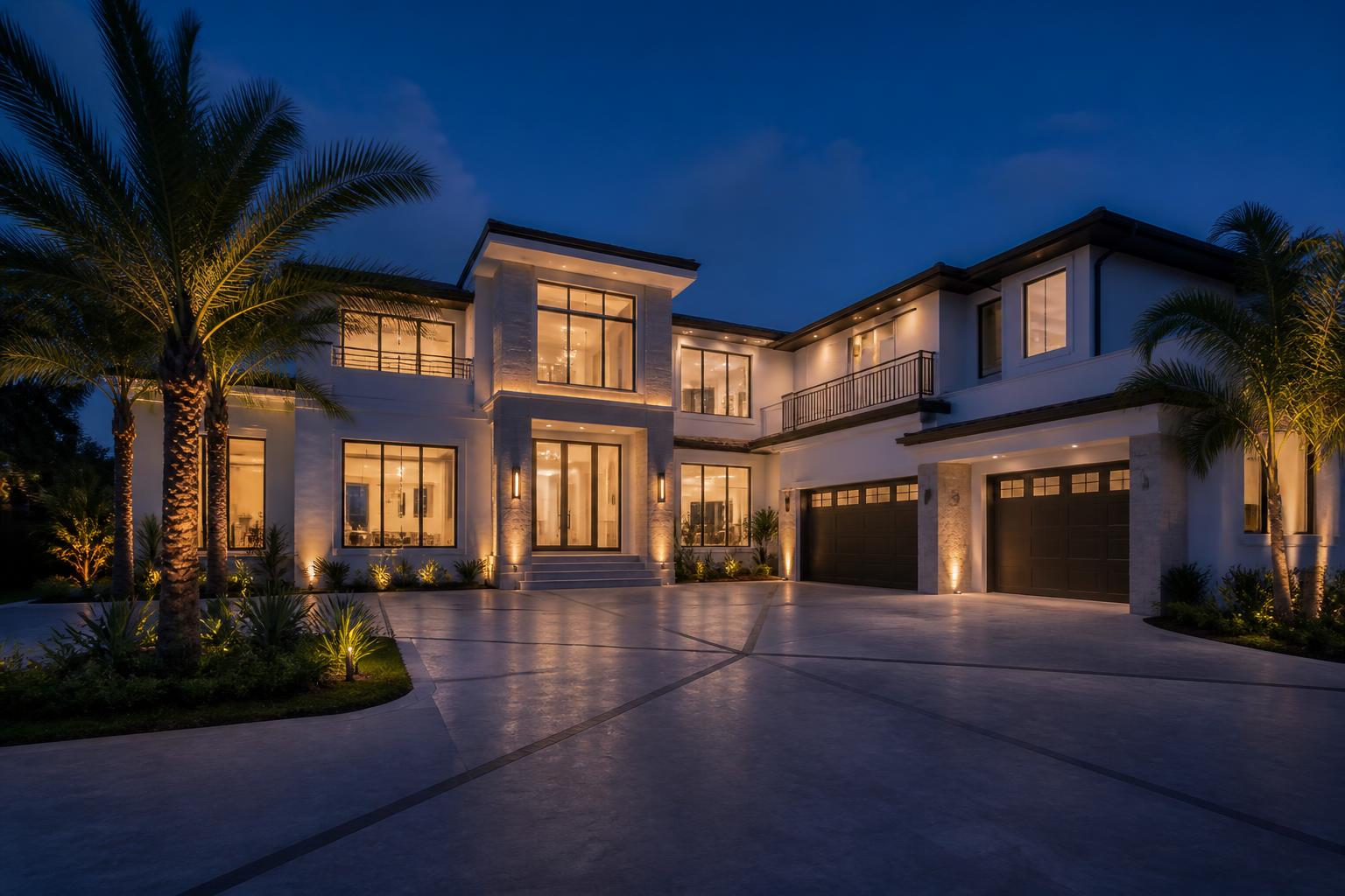 Modern Florida home at dusk