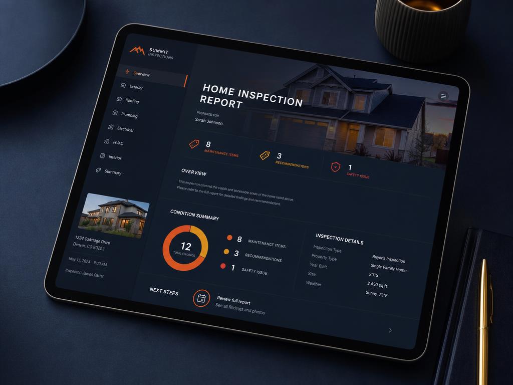 Clean digital inspection report on a tablet